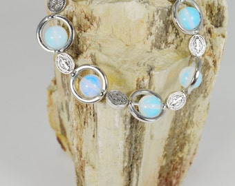 Opalite St. Benedict Bracelet, Opalite Beaded Bracelet, St. Benedict Opalite Bracelet, St Benedict Protection Bracelet, Spiritual Bracelet