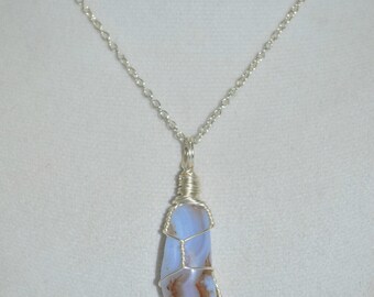 Blue Lace Agate Necklace, Healing Blue Lace Agate Wire Wrap Necklace, Throat Chakra Healing Necklace,  Healing Jewelry