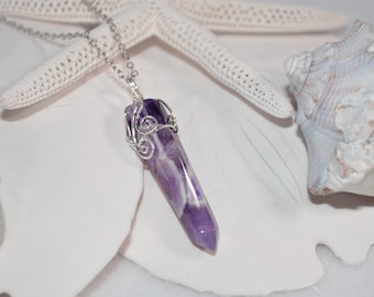 Amethyst Necklace, Amethyst Wire Wrapped Necklace, Crown Chakra Amethyst Necklace, Healing Amethyst Pendant