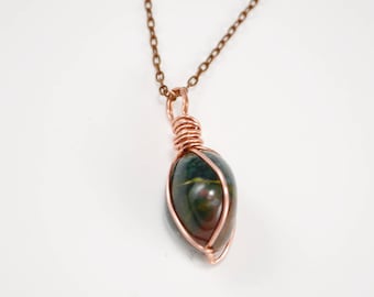 Bloodstone Necklace, Wire Wrapped Bloodstone Necklace,  Heart Chakra Healing Necklace, Reiki Healing Stone Necklace