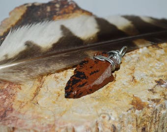 Raw Mahogany Obsidian Arrowhead Pendant, Raw Mahogany Obsidian Pendant,  Gifts Under 15 Dollars, Obsidian Pendant