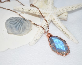 Labradorite Necklace, Healing Labradorite Necklace, Copper Wrapped Labradorite Necklace,  Healing Crystal Jewelry