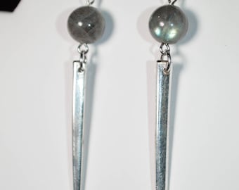 Fork Tine with Labradorite Earrings, Fork Earrings, Flatware Jewelry,  Labradorite Fork Tine Earrings