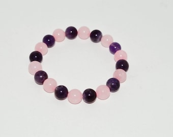 Rose Quartz and Amethyst Bracelet,  Christmas Bracelet, February Birthstone, Chakra Healing Stretch Bracelet,