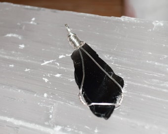 Raw Obsidian Pendant, Raw Obsidian Wire Wrapped Pendant,  Root Chakra Healing Pendant