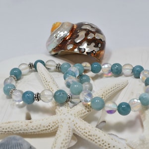 Aquamarine Bracelet, Aquamarine Stacking Bracelet,  March Birthstone, Aquamarine Beaded Bracelet, Aqua Stretch Bracelet