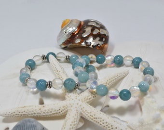 Aquamarine Bracelet, Aquamarine Stacking Bracelet,  March Birthstone, Aquamarine Beaded Bracelet, Aqua Stretch Bracelet