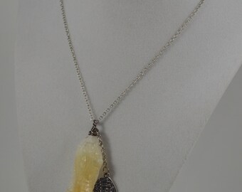 Raw Citrine Angel Wing Necklace, Guardian Angel Raw Citrine Necklace, Guardian Angel Necklace, Raw Citrine with Angel Wing, Valentine's Gift