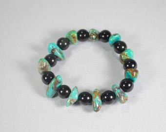 Turquoise Bracelet, Turquoise and Obsidian Healing Bracelet,  Healing Crystal Stacking Bracelet, Energy Healing Bracelet