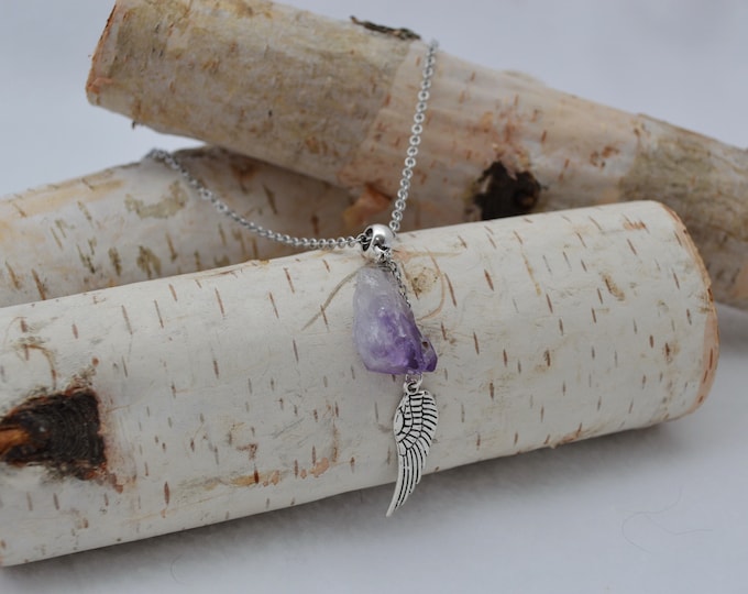 Featured listing image: Amethyst Angel Wing Necklace, Guardian Angel Amethyst Necklace,   February Birthstone Necklace, Amethyst Angel Wing