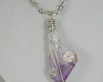 Raw Amethyst Necklace, Wire Wrapped Raw Amethyst Necklace, Healing Amethyst Point Necklace, Valentine's Gift