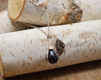 Apache Tear Necklace, Tumbled Apache Tear Necklace, Apache Tear Wire Wrapped Necklace, Chakra Healing Necklace