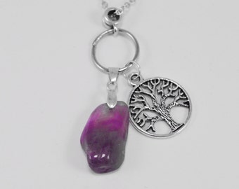 Tree of Life Amethyst Necklace, Healing Amethyst Tree of Life Necklace, Chevron Amethyst Necklace,