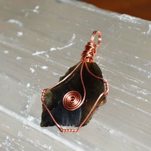 Copper Wire Wrapped Raw Obsidian Pendant: Grounding Stone