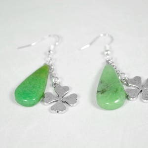 Green Aventurine Earrings, Lucky Clover Green Aventurine Earrings,  Heart Chakra Earrings