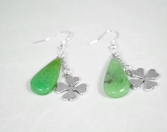 Green Aventurine Earrings, Lucky Clover Green Aventurine Earrings,  Heart Chakra Earrings