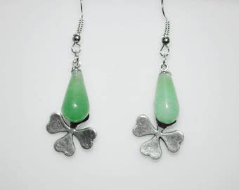 Green Aventurine Earrings, Green Aventurine Lucky Clover Earrings,  Heart Chakra Healing Earrings