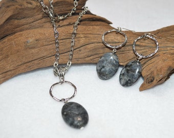 Labradorite Jewelry Set, Labradorite Necklace and Earrings, Silver Labradorite Necklace, Labradorite Earrings