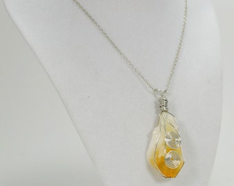 Raw Citrine Pendant Necklace, Wire Wrapped Citrine Pendant Necklace, Raw Citrine Wire Wrapped Necklace,  Healing Crystals