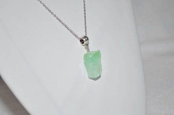 Raw Green Calcite Necklace Raw Green Calcite Pendant Healing