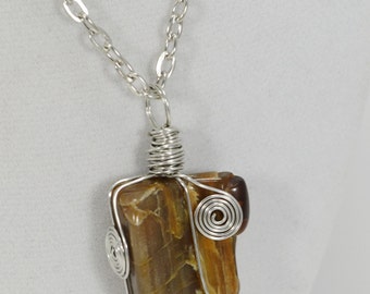 Petrified Wood Necklace, Wire Wrapped Petrified Wood Necklace, Chakra Healing Petrified Wood,  Healing Crystals