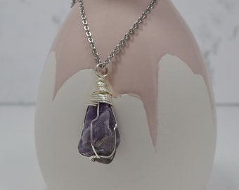 Amethyst Pendant Necklace, Amethyst Wire Wrapped Pendant Necklace, February Birthstone Pendant, Crown Chakra Healing Pendant Necklace