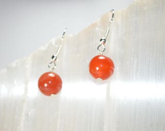 Carnelian Earrings, Red Stone Earrings,  Gifts Under 15 Dollars, Stocking Stuffers, Red Earrings