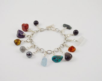 Raw Gemstone Charm Bracelet, Healing Gemstone Charm Bracelet,  Multi Stone Healing Charm Bracelet