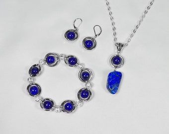 Lapis Lazuli Jewelry set, Healing Lapis Jewelry Set, Blue Stone Jewelry Set, Throat Chakra Healing Jewelry,  Jewelry Set