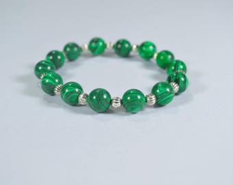 Malachite Beaded Bracelet, Healing Malachite Bracelet,  Healing Malachite Jewelry, Malachite Stretch Bracelet