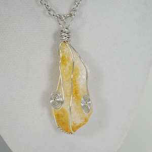 Raw Citrine Nugget Necklace, Wire Wrapped Raw Citrine Necklace, Solar Plexus Chakra Necklace,  Citrine Nugget Necklace