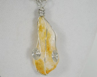 Raw Citrine Nugget Necklace, Wire Wrapped Raw Citrine Necklace, Solar Plexus Chakra Necklace,  Citrine Nugget Necklace