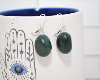 Bloodstone Earrings . Bloodstone Reiki Healing Earrings . Heart Chakra Bloodstone Earrings . Polished Bloodstone Earrings