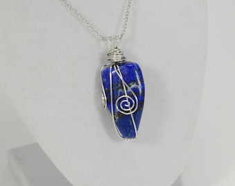 Lapis Lazuli Necklace, Wire Wrapped Lapis Lazuli Necklace,  Chakra Healing Lapis Necklace