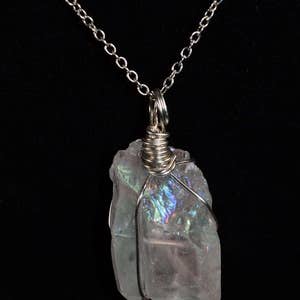Angel Aura Quartz Necklace, Wire Wrapped Angel Aura Quartz,  Clear Quartz Aura Necklace, Master Healer Necklace