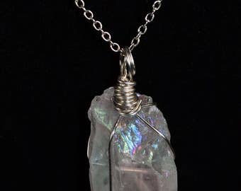 Angel Aura Quartz Necklace, Wire Wrapped Angel Aura Quartz,  Clear Quartz Aura Necklace, Master Healer Necklace