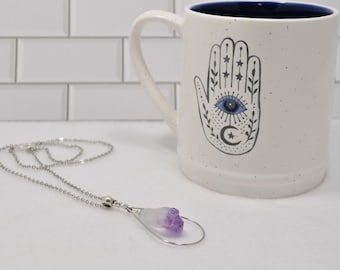 Amethyst Necklace, February Birthstone Neklace,   Raw Amethyst Silver Necklace, Crown Chakra Healing Necklace