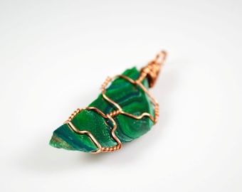 Malachite Pendant, Raw Malachite Pendant, Wire Wrapped Malachite Pendant, Heart Chakra Stone Pendant, Boho Green Stone Pandant