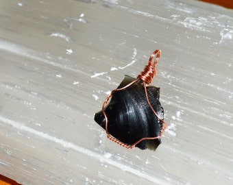 Raw Obsidian Pendant, Raw Obsidian Wire Wrapped Pendant,  Chakra Healing Raw Obsidian Pendant