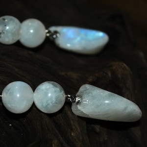 Moonstone Earrings, Rainbow Moonstone Dangle Earrings, Healing Crystal Earrings, Tumbled Moonstone Earrings