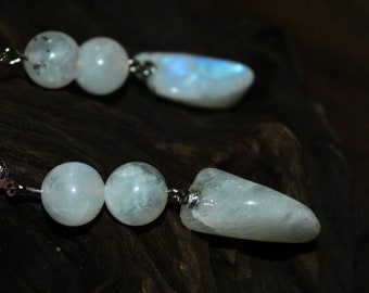 Moonstone Earrings, Rainbow Moonstone Dangle Earrings, Healing Crystal Earrings, Tumbled Moonstone Earrings