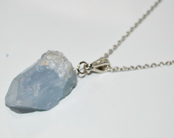 Featured listing image: Celestite Necklace, Healing Raw Celestite Necklace, Raw Celestite Pendant Necklace,  Healing Crystal Necklace