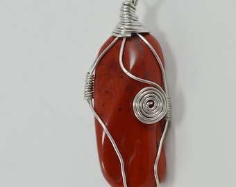 Red Jasper Pendant, Wired Wrapped Red Jasper Pendant,  Root Chakra Healing Pendant