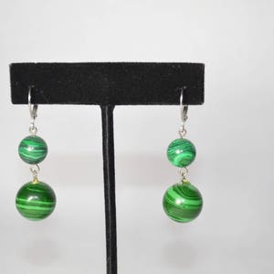 Malachite Dangle Earrings: Surgical Steel Hooks, Heart Chakra