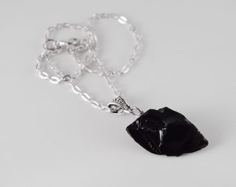 Obsidian Necklace, Raw Obsidian Necklace, Chakra Healing Obsidian Necklace, Valentine's Gift