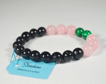 Tourmaline Beaded Bracelet, Heart Chakra Healing and Protection Bracelet, October Birthstone, Healing Crystal Bracelet