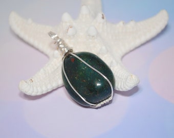 Bloodstone Pendant, Wire Wrapped Healing Bloodstone Pendant,  Chakra Healing Bloodstone