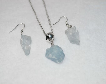 Celestite Jewelry Set, Raw Celestite Necklace and Earring Set, Healing Raw Celestite Jewelry, Raw Celestite Necklace