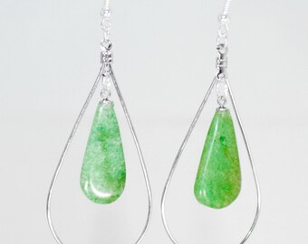 Green Aventurine Earrings, Healing Green Aventurine Hoop Earrings,  Stone Of Luck, Heart Chakra Earrings