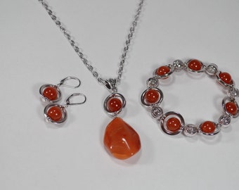 Carnelian Jewelry Set, Healing Carnelian Jewlery Set, Sacral Chakra Healing Carnelian Jewelry Set,  Healing Crystal Jewelry